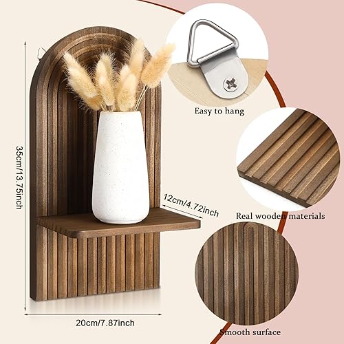 Miniatura 3 de Tatuo 2 estantes flotantes de pared vintage bohemios para pared, modernos de mediados de siglo, soporte colgante de madera retro para sala de estar,