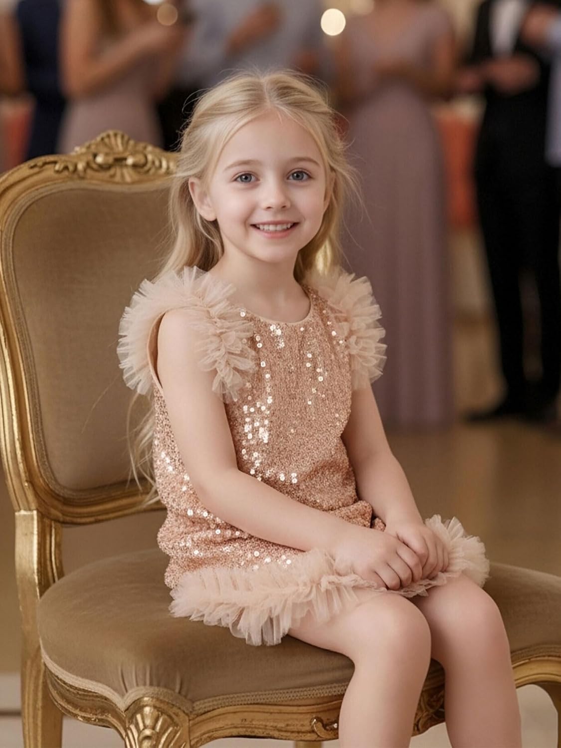 Tutu.kk Girls Sequin Dress Sparkly Sleeveless A-Line Formal Wedding Party Dresses with Layered Tulle - Image 4