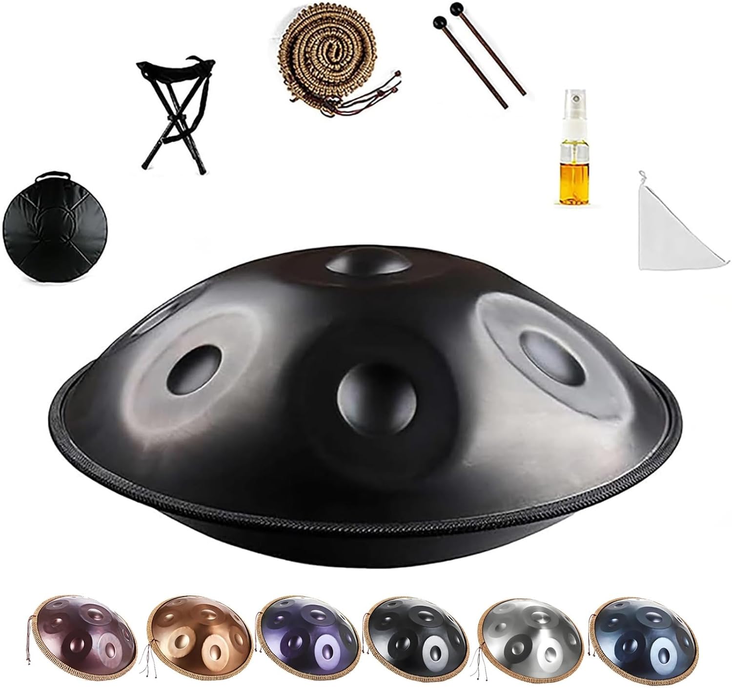 Handpan Drums for Adults Steel Handpan D Minor Kurd 22 Inches 9/10/12 Notes 440hz 432hz Harmonic Percussion Instrument for Sound Healing, Personal Meditation, Yoga(Gold,440HZ/12Note)