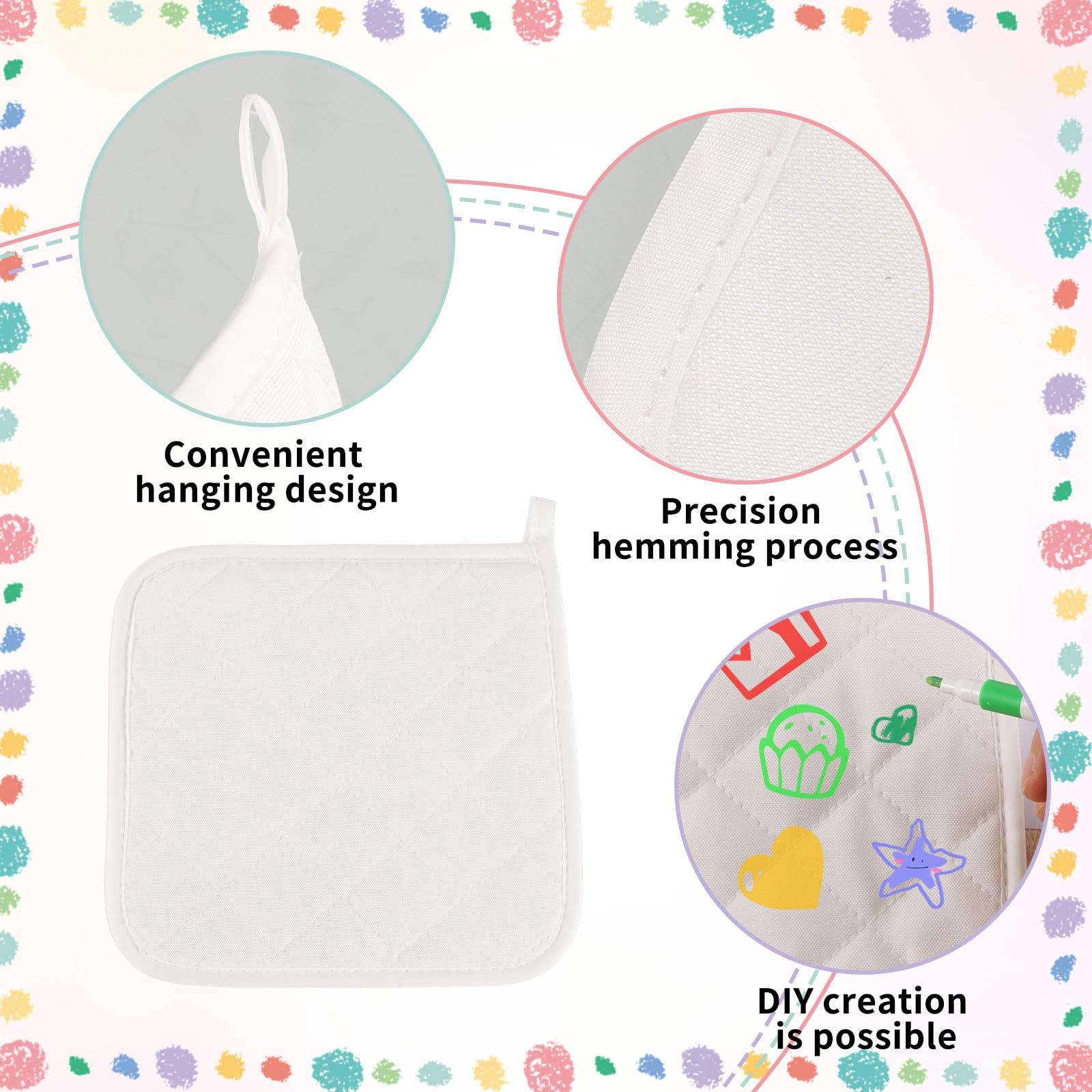 Topflappen, Großpackung zum Basteln, inklusive 16 weißen, hitzebeständigen Topflappen und Ofenhandschuhen mit 24 Herstellern für Küche, Kochen und Backen, Weihnachten, DIY-Projekt-Set, 40 Stück