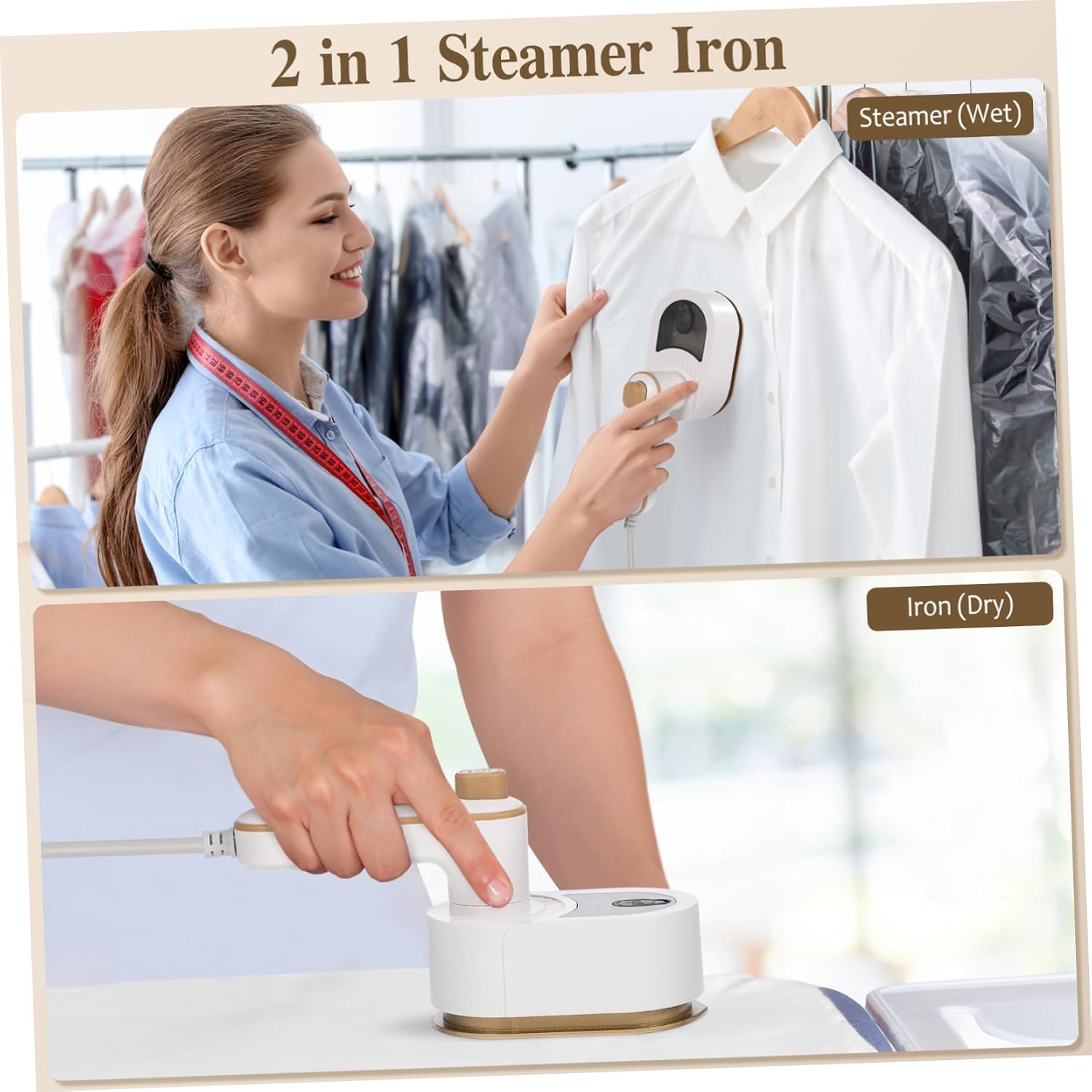 Mobestech Portable Steam Iron for Clothes Travel Iron Rotating Handle Dry Wet Steamer Us Plug