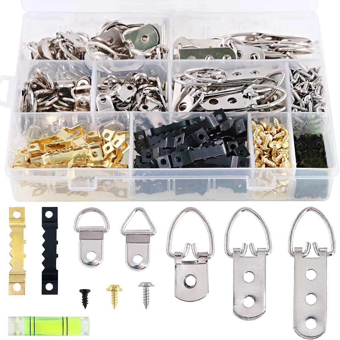 Swpeet 601Pcs Heavy Duty Picture Hangers Kit with 1 Mini Gradienter, Assorted Picture Hangers Hooks with Screws Kit for Home Office Photo Picture Painting Hanging Solutions with Box - 7 Models