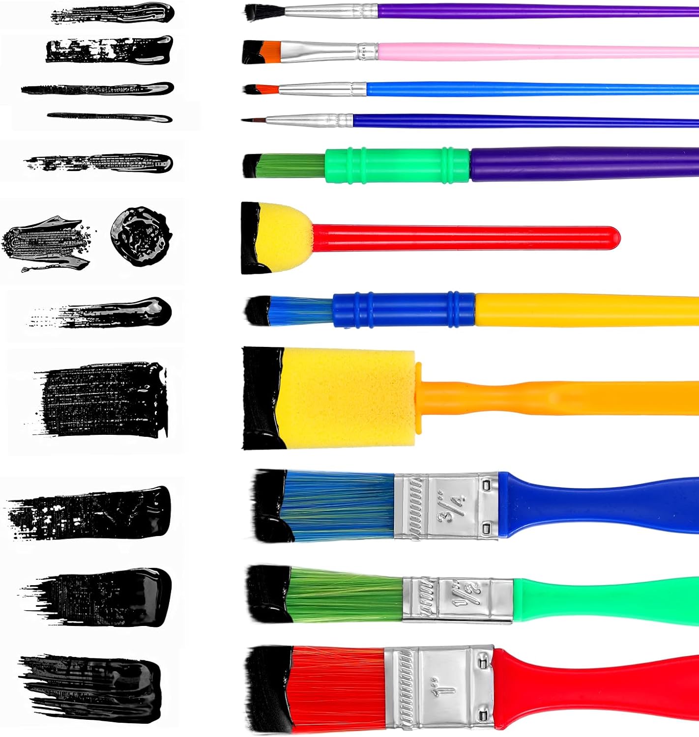120Pcs All Purpose Paint Brushes Bulk Set with Sponge & Nylon Brushes for Adults, Ideal for Acrylic, Watercolor & Washable Paints, Multicolored Easy Grip Handles