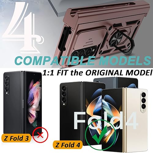 Miniatura 7 de Miimall Funda compatible con Samsung Z Fold 4 con protección de bisagra, soporte para bolígrafo, cubierta de cámara, soporte de anillo, soporte de