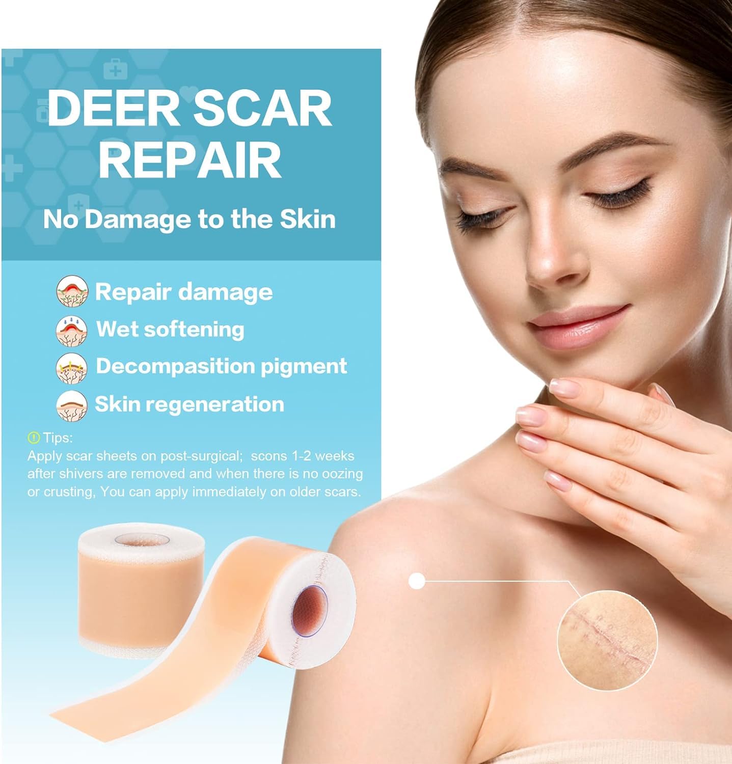 JOICE IMPEX Silicone Scar Sheets (1.6”x60”Roll-1.5M), Silicone Scar Tape, Reusable Scar Removal Sheets for C-Section, Surgery, Burn, Keloid, Acne 3
