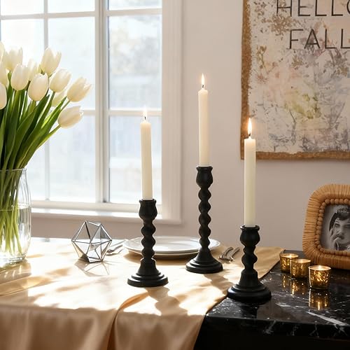 Miniatura 5 de Candlestick Holders, 3 Pcs Rustic Black Candle Holder for Pillar Candles, 100% Solid Wood Decorative Candle Holders Distressed Wooden Farmhouse