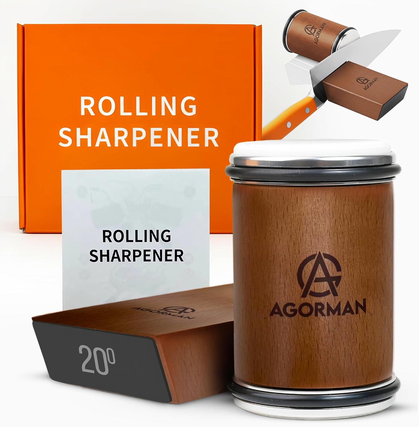 Rolling Knife Sharpener Kit,Diamond based Knife Sharpener Roller for All Steel knives Hardness Levels – Two Angle Rolling Sharpener for Knives with strong Magnet,Sharpener for your kitchen,