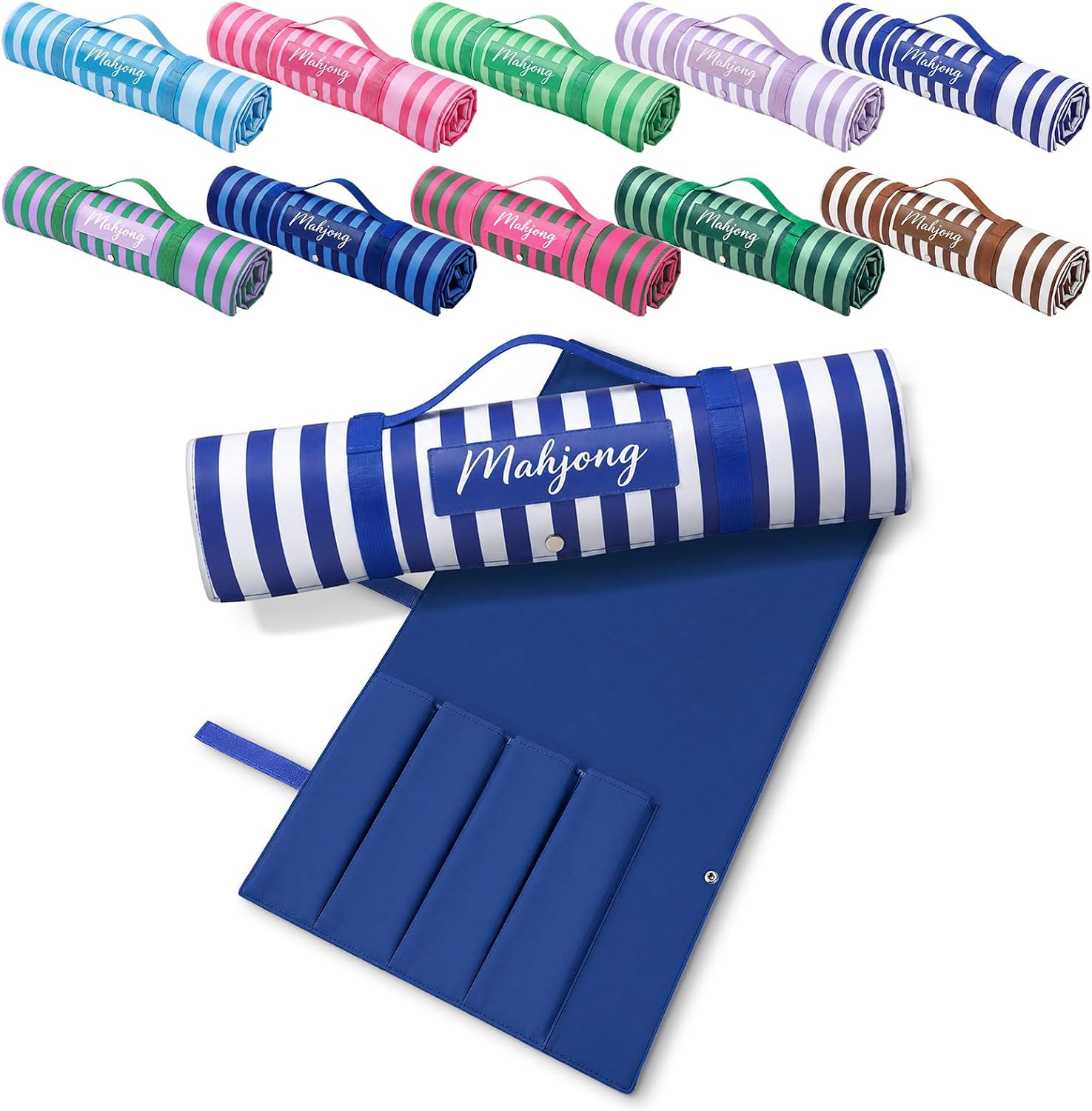 Mahjong Bags Protective Sleeve for Mahjong Racks and Pushers Tile Bag Accessory 20 Inch Fits 4 Racks Pushers Travel Mah Jong Gifts Empty Mah Jong Bag Only,Stripe,Blue,White