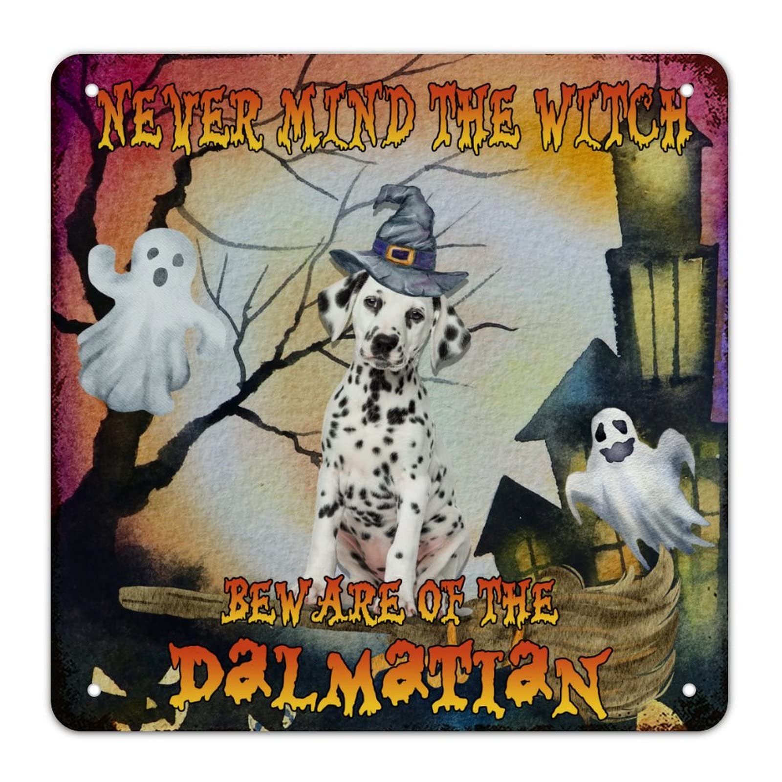 Panneau Halloween sorcière Pit Bull décor mural rustique 38x38 cm