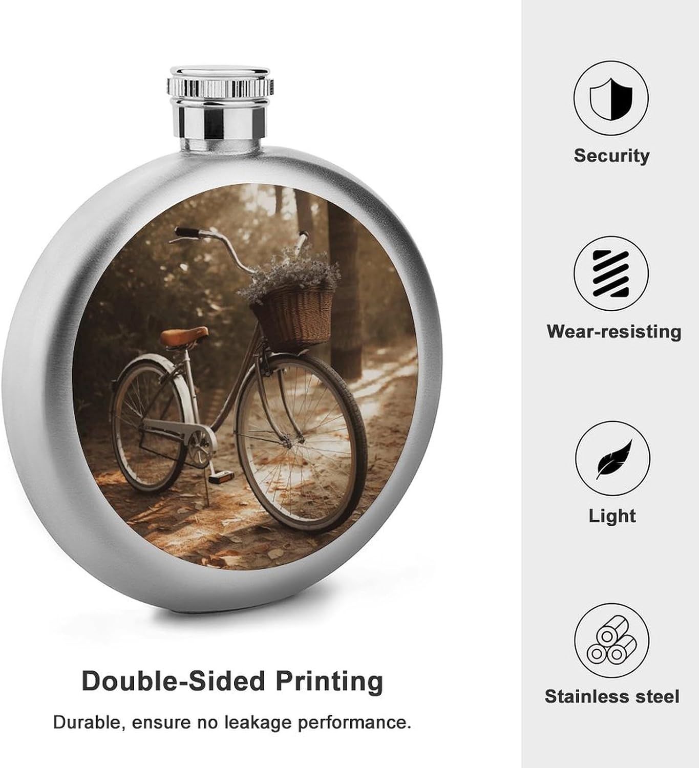 Bicycle Hip Flask 5 Oz Round Stainless Steel Mirror Polished Wine Pot Portable Pocket Wine Whiskey Flask Small Drinking Flasks Drinkware for Men Women