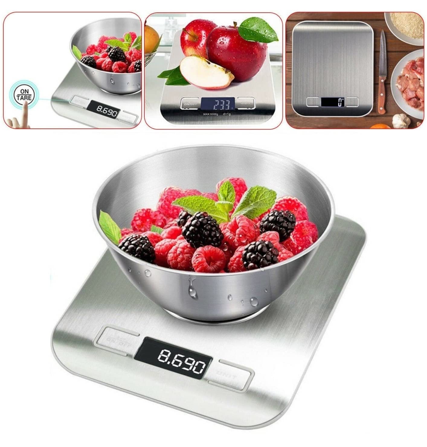 10KG Digital Kitchen Scales, Premium Stainless Steel Food Scales