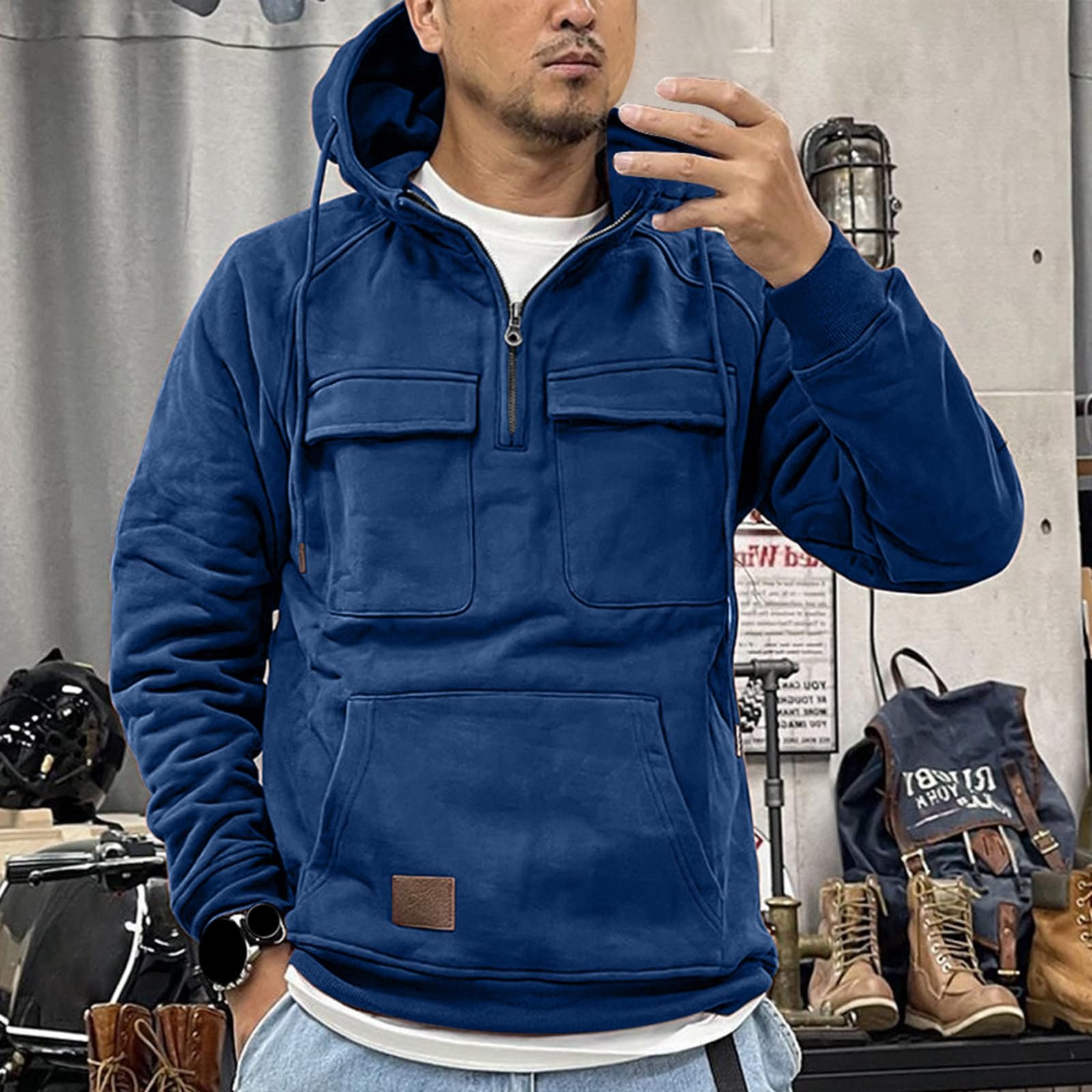 Générique Męska bluza z kapturem bawełniana bluza z kapturem Długi rękaw Plus Size Luźny Casual Zwykły Podstawowy Miękki Oddychający Lekki Streetwear Trend Jesień Zima Miękka A141