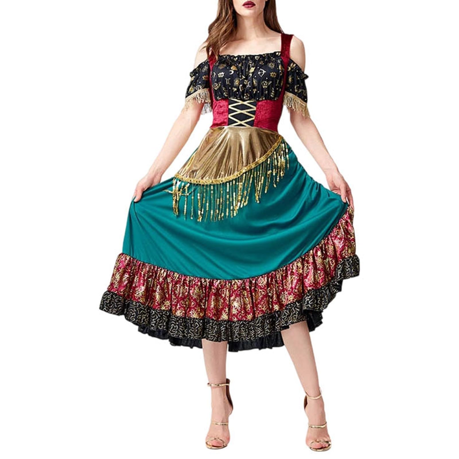 Vêtements médiévaux pour femme - Costume de gitane - Robe à suspendre - Reine victorienne - Robe maxi gothique - Guerre civile - Robe de bal - Costume de danse - Costume d'Halloween