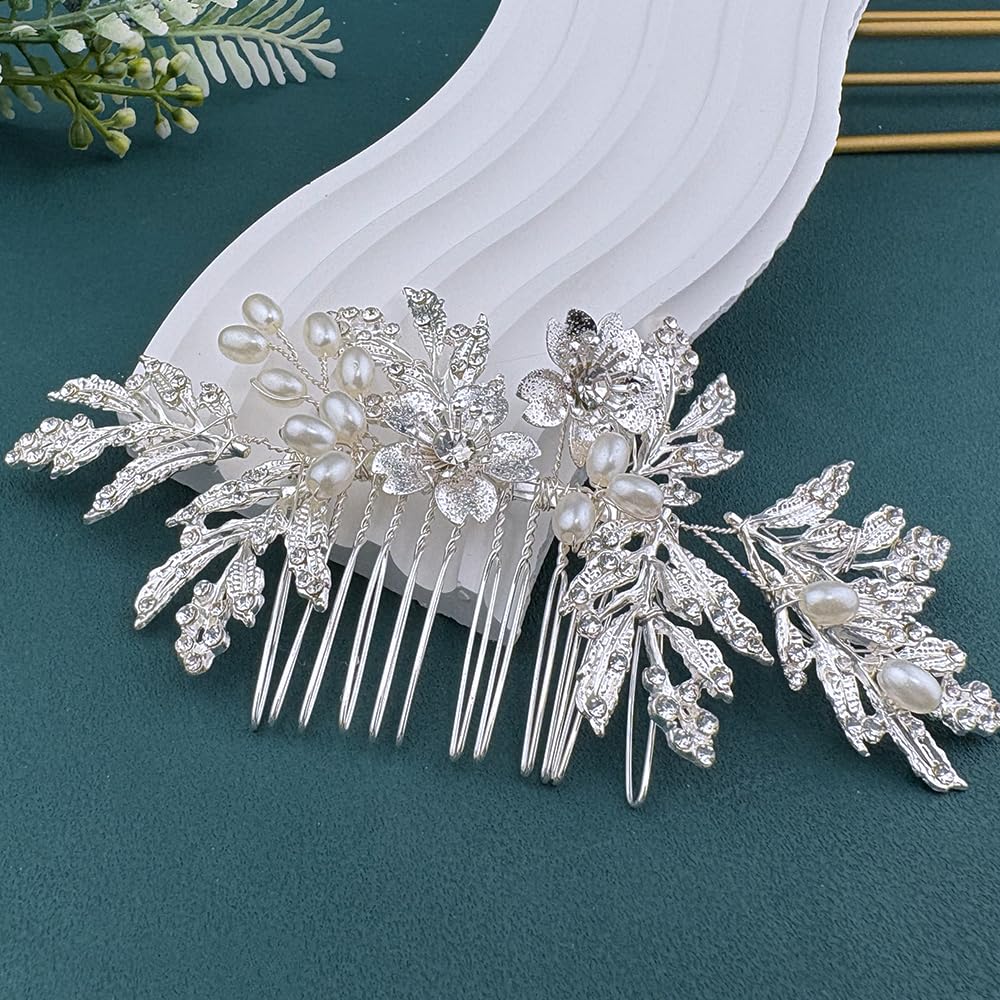 Bridal Hair Comb, Wedding Hair Pieces for Bride(Silver)