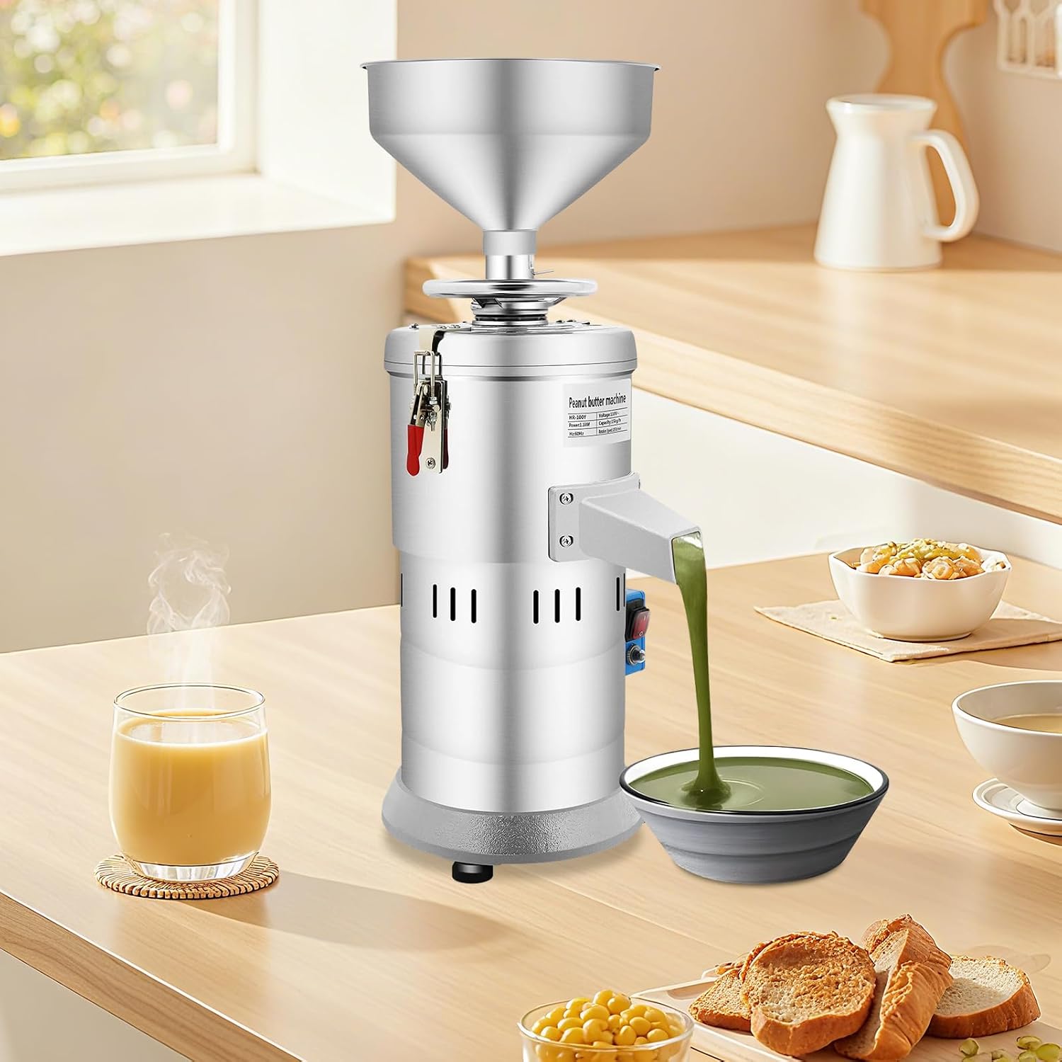 1100W Commercial Peanut Butter Maker Machine, 33 Lb Electric Grain Grinder Electric Sesame Sauce Grinder, Stainless Steel Nut For Almond, Cashew, Grain For Home And Commercial Use