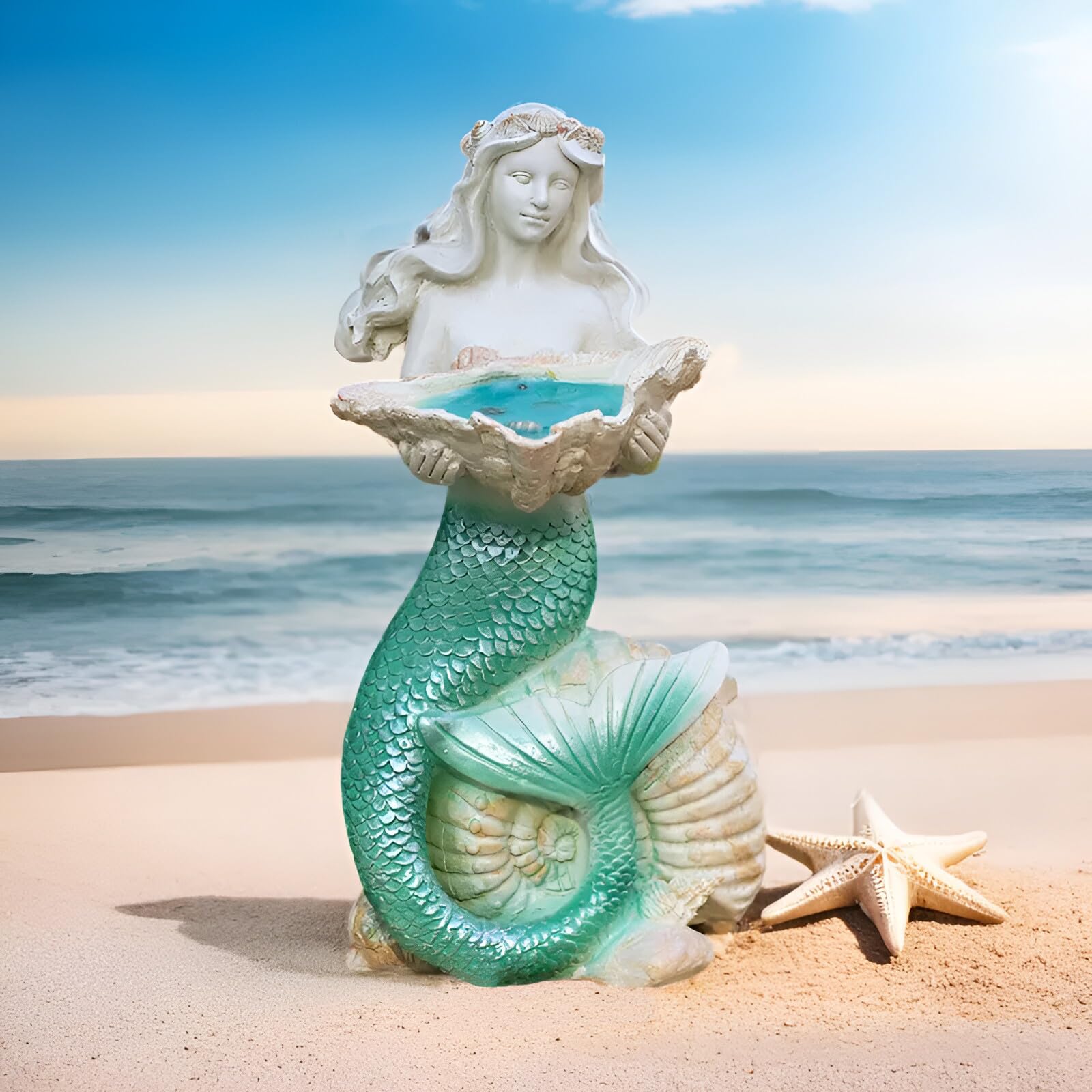 Gartendeko Figuren für Außen,Solar Meerjungfrau Statue,Meerjungfrau Skulptur mit LED Solarleuchten,Geschenk für Frauen Mama Geburtstagsgeschenk,für Rasen,Balkon,Hof,Terrasse,Fensterbank,29cm