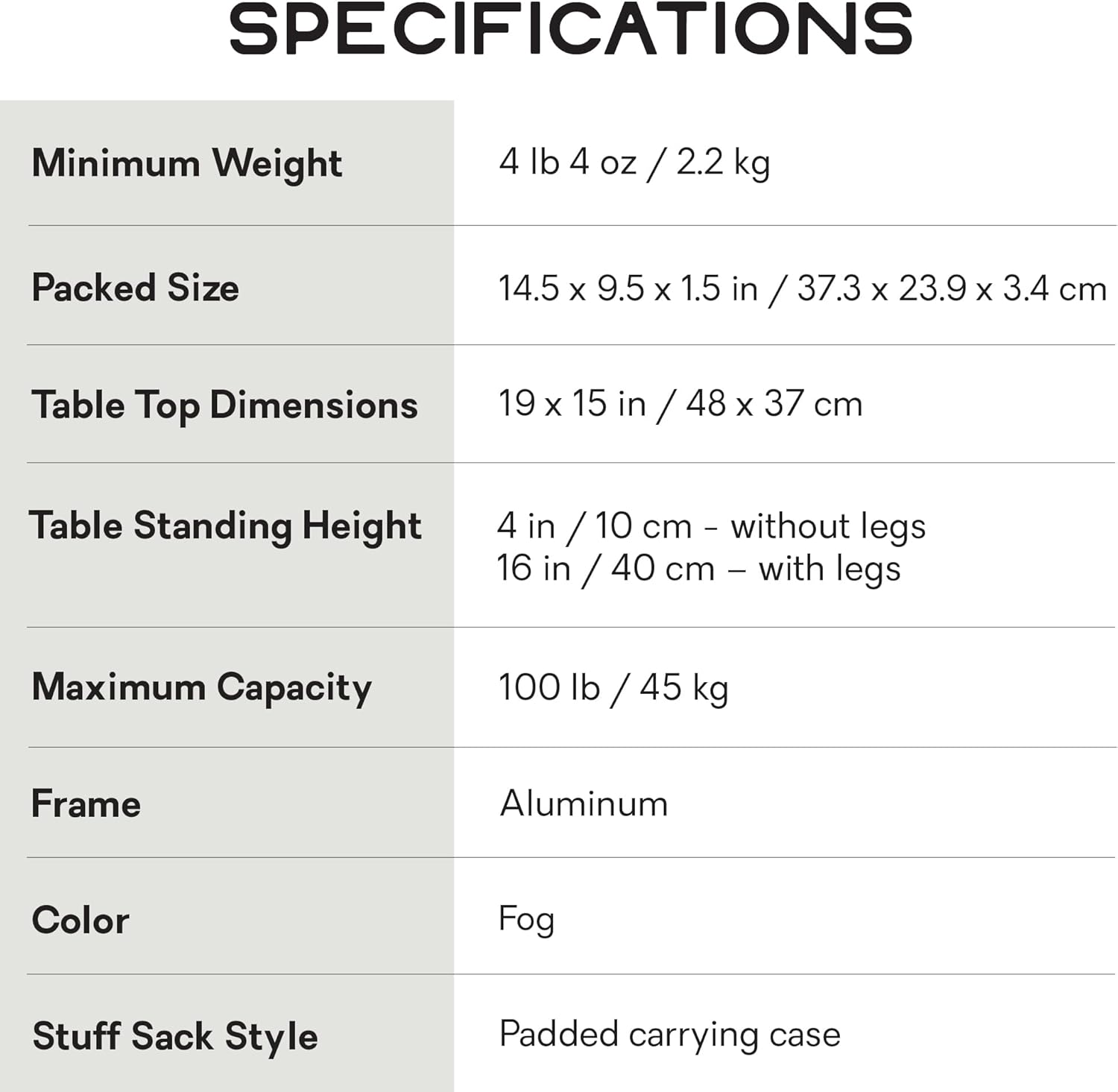 Nemo Equipment Moonlander Dual-Height Camp Table - Fog - One Size