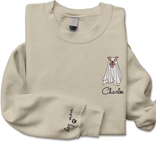 Miniatura 3 de NAZENTI Sudadera bordada para perro fantasma, sudadera de Halloween, camisa para mamá de perro, sudadera de temporada espeluznante para perros