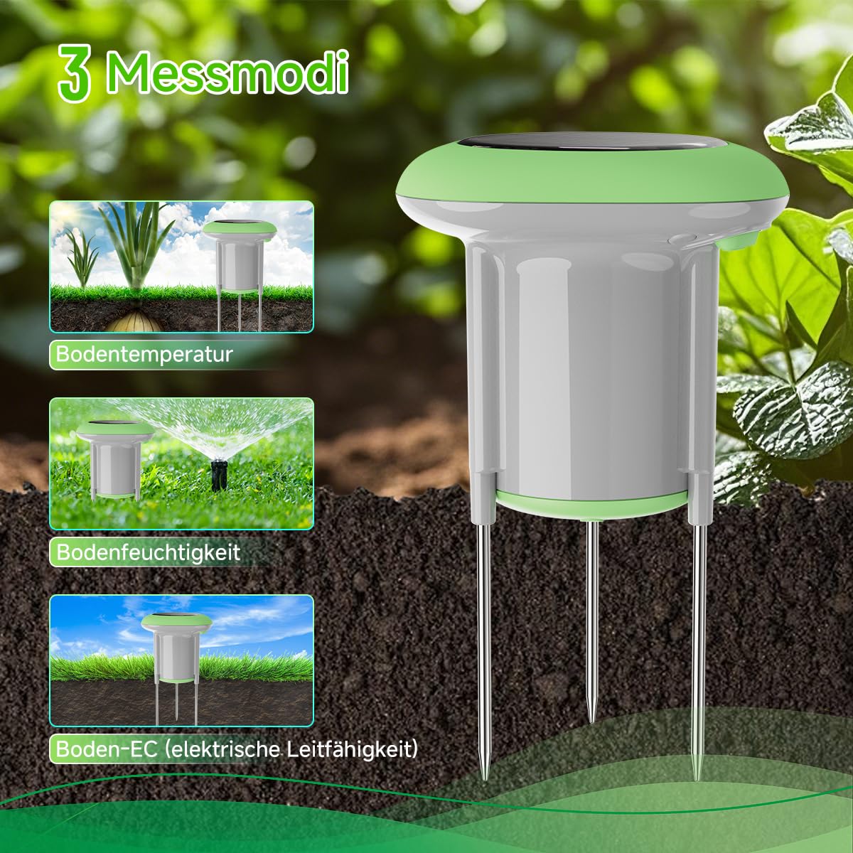 Smart 3-in-1 Bodenfeuchtigkeits-/Temperatur-/Düngemessgerät, digitaler Bodensensor mit Tuya/Smart Life APP-Push-Benachrichtigung für Garten/Landwirtschaft/Rasen