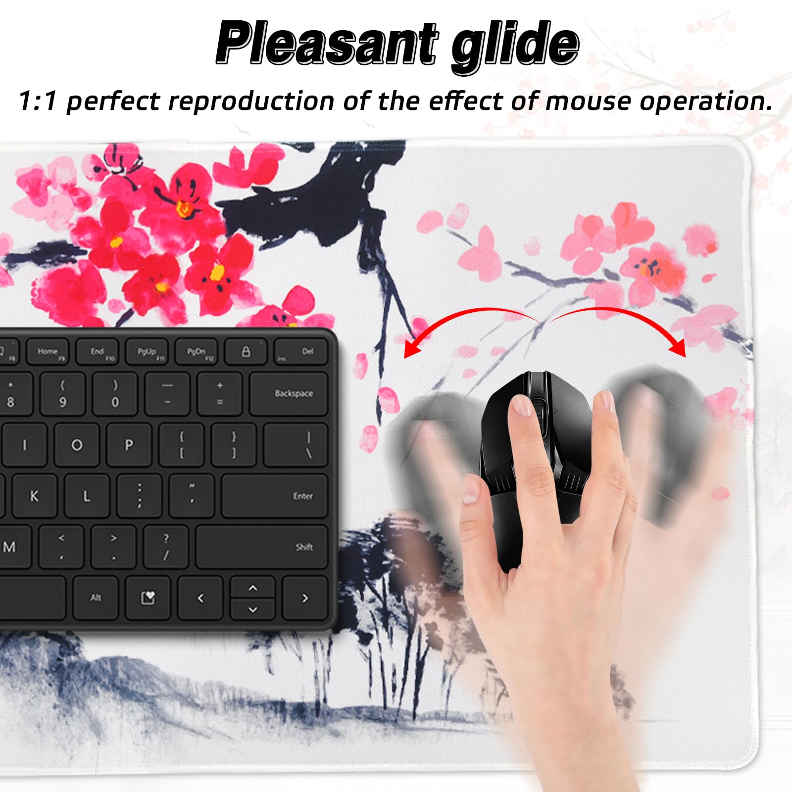 Gamingowa Podkładka Pod Mysz XXL, 900 x 400 mm, Duża Biała, Japonia Sakura, Z Motywem, Do Komputera, Biura, Na Biurko, Laptop (Styl 1)