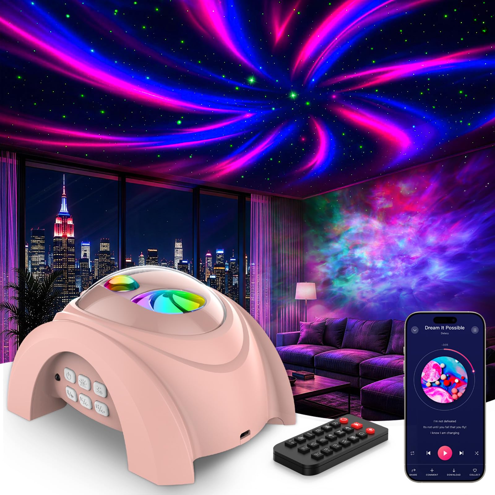 Rossetta Dual Lens Galaxy Star Aurora Projector Night Light for Bedroom