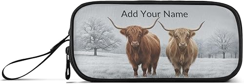 JUNZAN Estuche de lápices de personalidad personalizado con vaca escocesa de las tierras altas escocesas, bolsa para lápices, bolsa para bolígrafos,