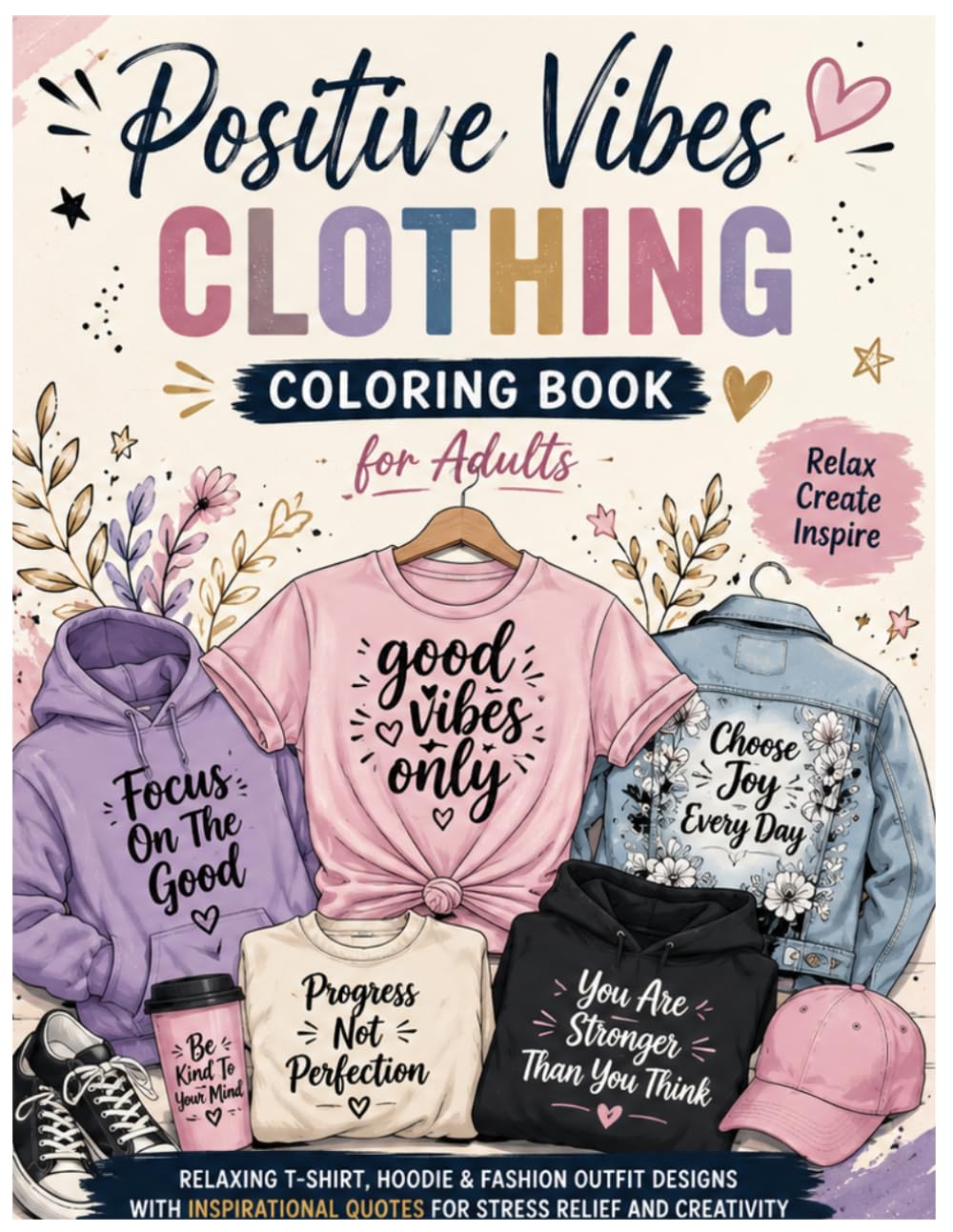 Positive Vibes Clothing Coloring Book for Adults: Stress Relief Adult Coloring Book Featuring Stylish Apparel and Motivational Sayings