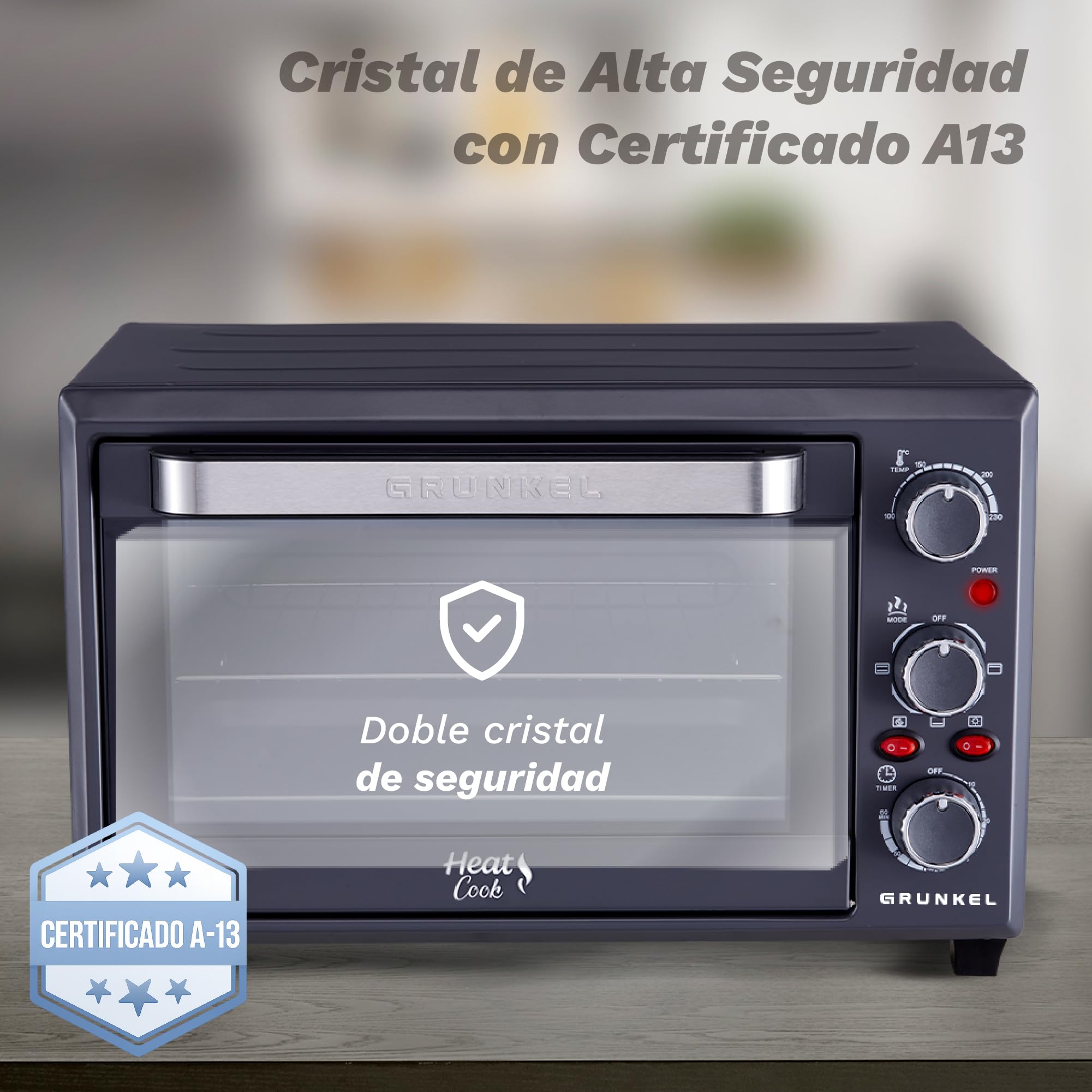 Grunkel Forno elettrico multifunzione da tavolo da 28 l con 3 funzioni di calore e selettore di temperatura fino a 230 °C. Timer fino a 60 min - 1600 W
