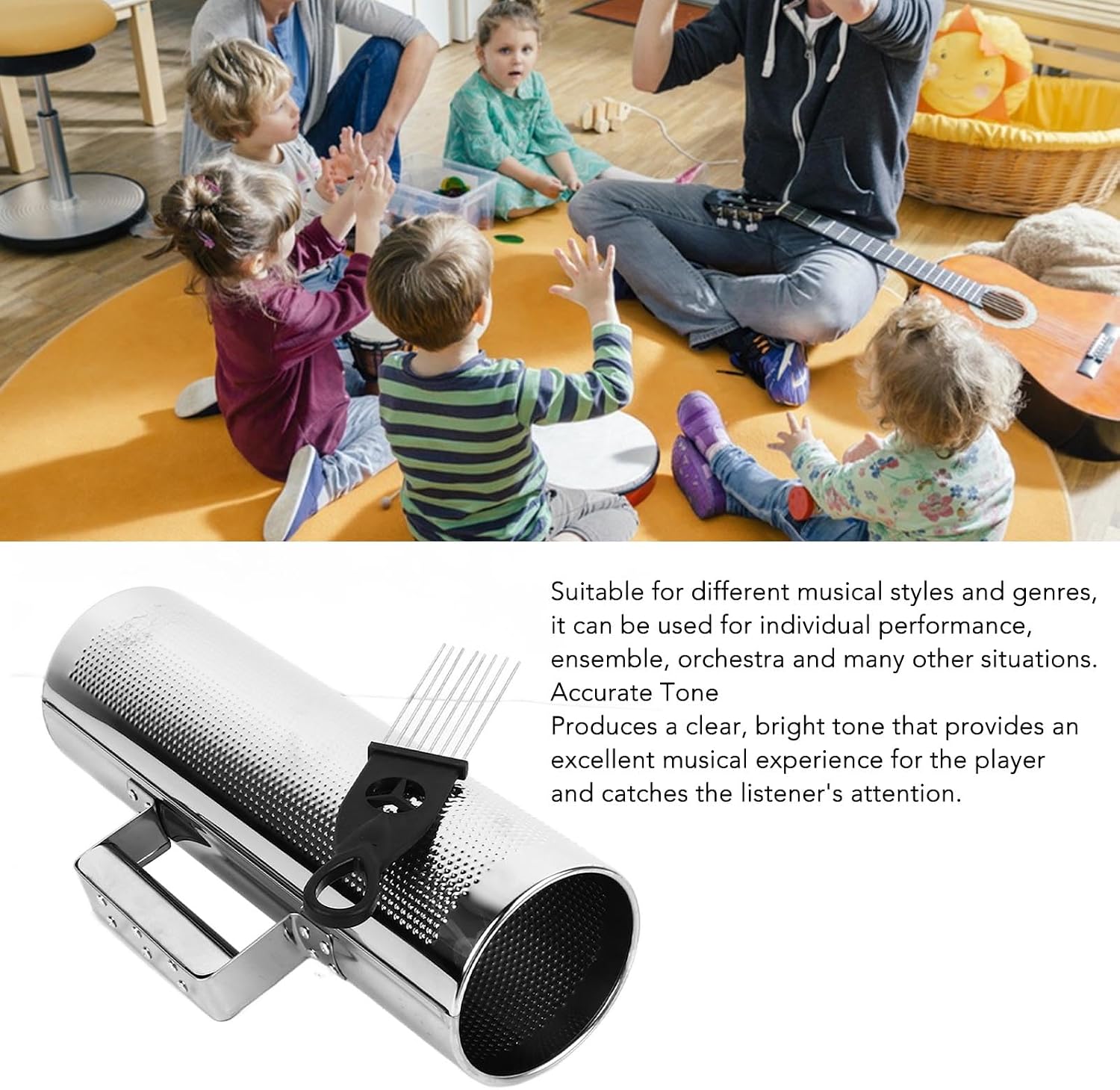 Percussion Guiro Shaker, Aluminum Music Instrument with Handle, Lightweight for Children - Clear Bright Tone, Easy Grip Design, Early Education Use