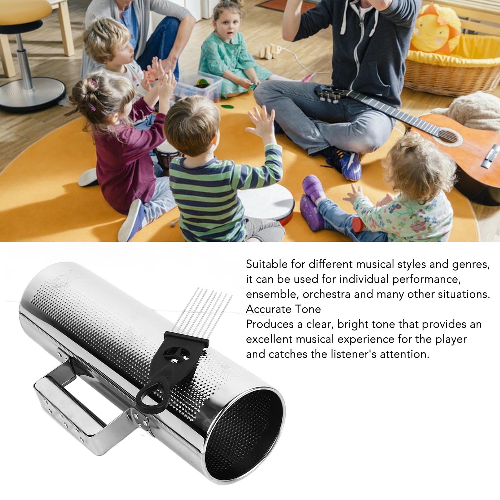 Guiro Shaker à percussion en aluminium, instrument de musique pour l'éducation précoce des enfants, Guiro en métal durable avec brosse à gratter, outil de rythme portable pour