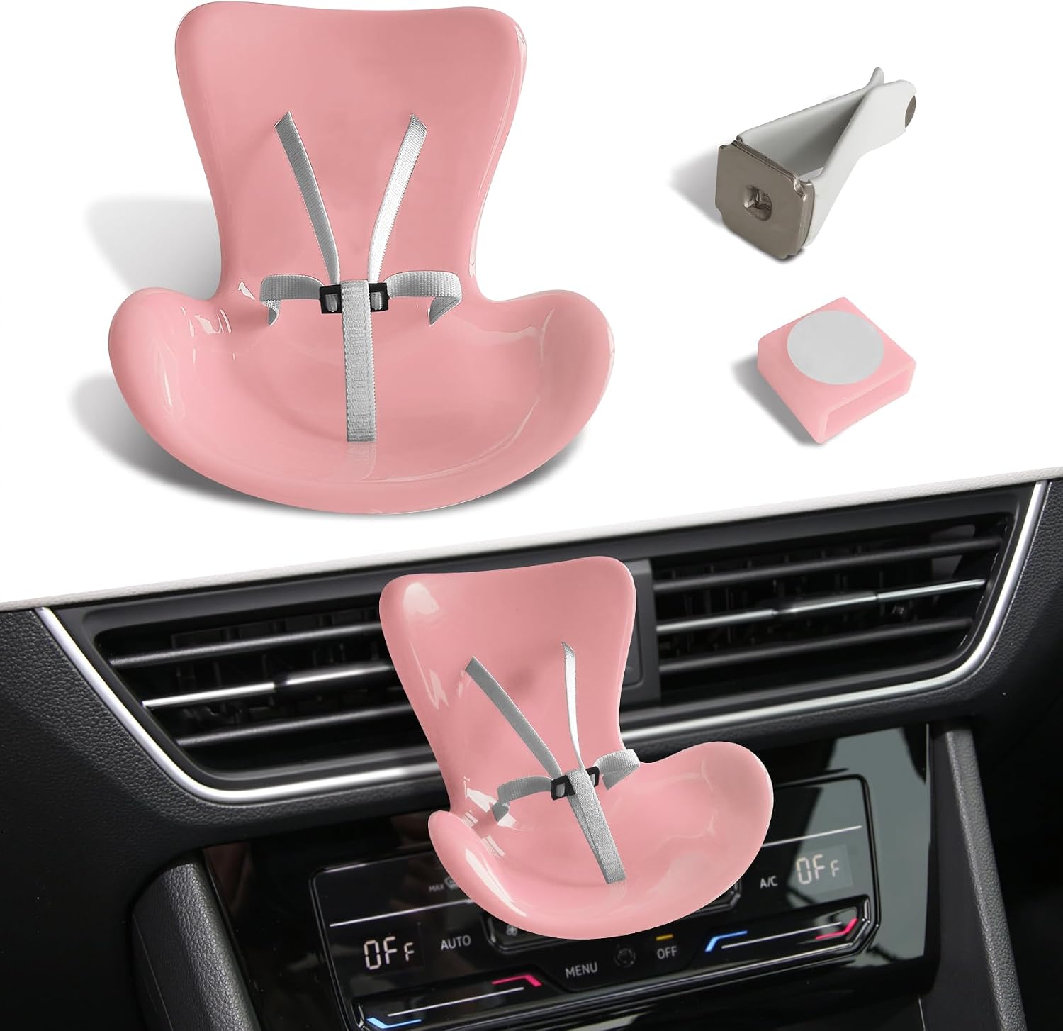 Car Doll Seat, Air Vent Accessories, Cute Fashionable Doll Seat Car Dashboard Air Vent Trim Clip, Auto Accessories Auto Chair Freshener Outlet Clip for Women and Girls (Pink, Style 1)