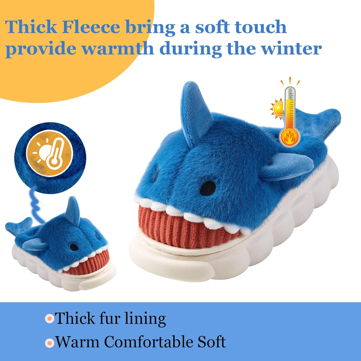Fiedaz Boys Girls Shark Slippers for Toddler Kids - Cute Plush Warm Non-Slip Indoor Bedroom Winter Shoes - Image 3