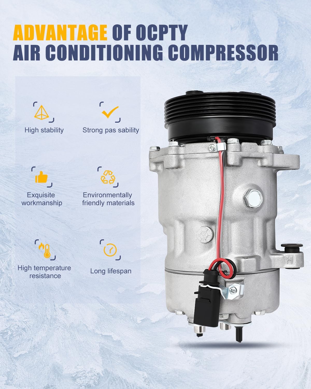 OCPTY AC Compressor for Audi TT, TT Quattro, Volkswagen Beetle, Golf, Jetta 2000-2006 with Forced Cooling, Easy Installation, Wide Applicability, Excellent Materials, Silver Color