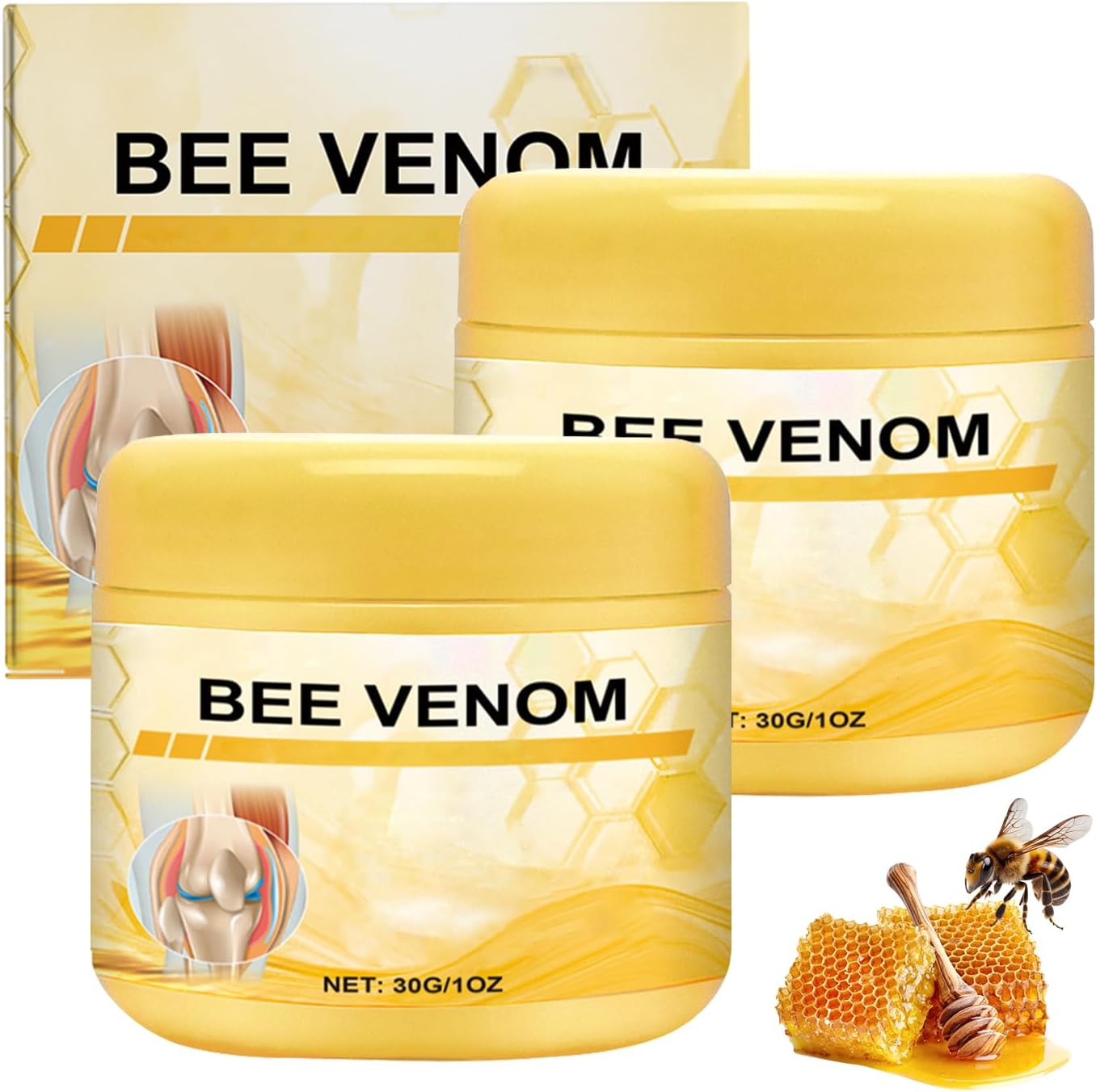 Botou 2PCS New Bee Venom Professional Joint Cream, for Neck, Waist, Back, Hands, Feet and Legs Advanced Bee Propolis Joint Cream, yellow