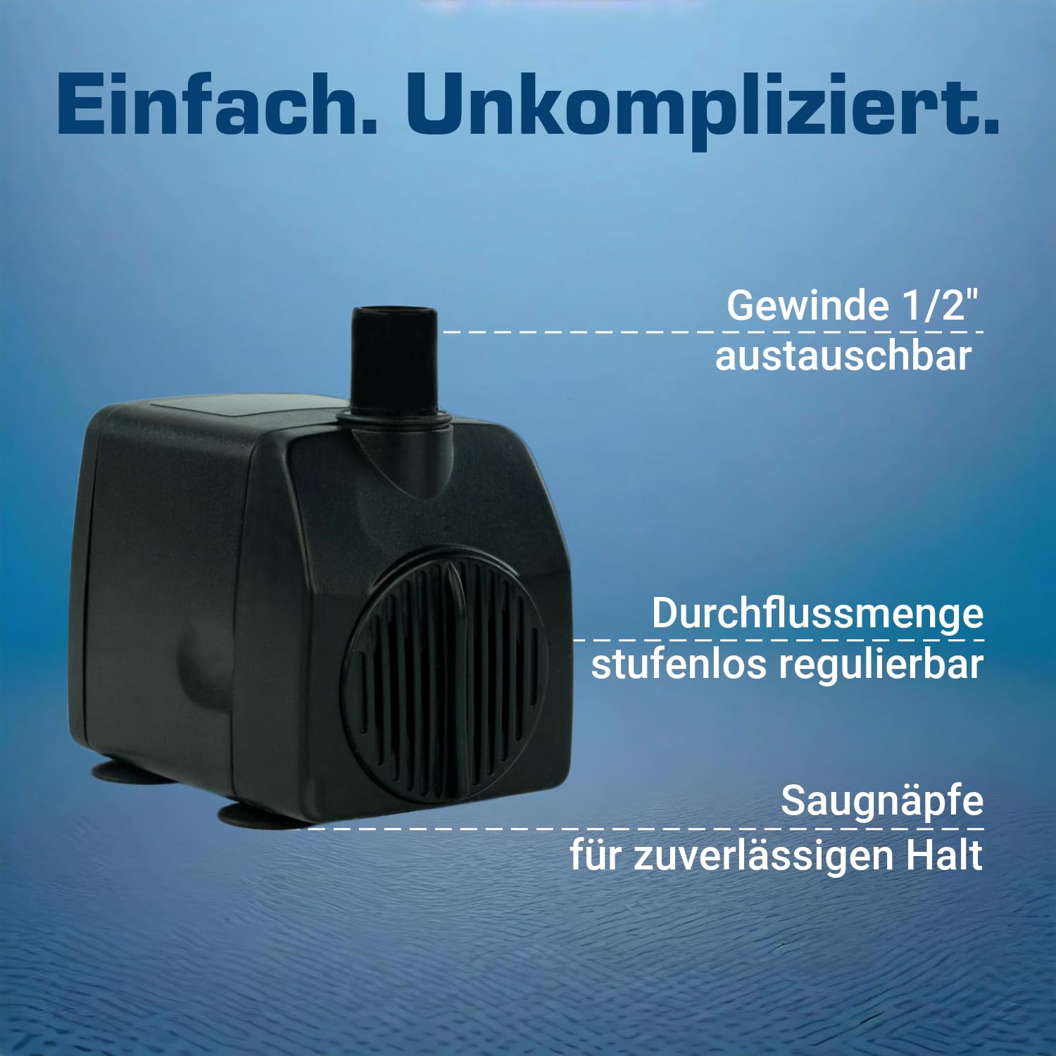 Wasserspiel-Pumpe 12 V – 750 L/H, nur 11 Watt, 7m Kabel, extrem leise, 140 cm Förderhöhe, Teichpumpe, Wasserpumpe, Aquariumpumpe und Zimmerbrunnen-Pumpe | Tauchpumpe | Springbrunnepumpe | KEP750L