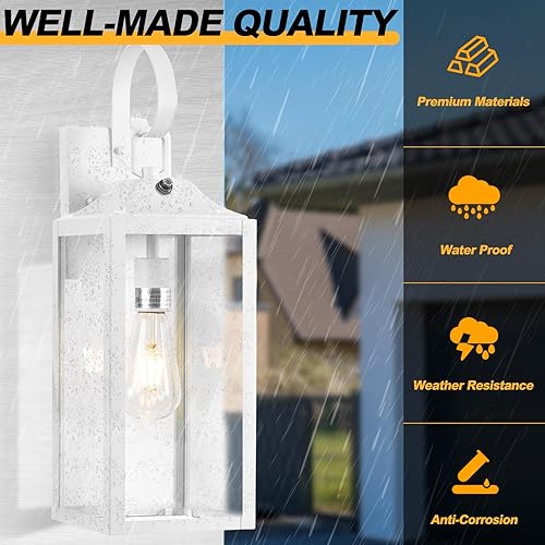 Miniatura 5 de Lámpara de pared grande de 19 pulgadas para exteriores del anochecer al amanecer, aplique de pared blanco para exteriores, lámpara industrial de