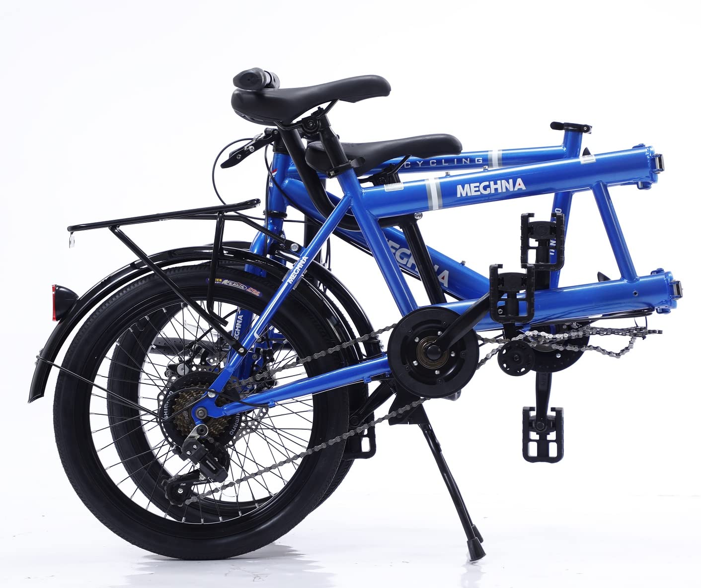 Bici Tandem Pieghevole Classico - Città in Tandem Pieghevole, Bici da Spiaggia per Adulti, 7 Velocità Regolabili, 3 Posti, Arancione