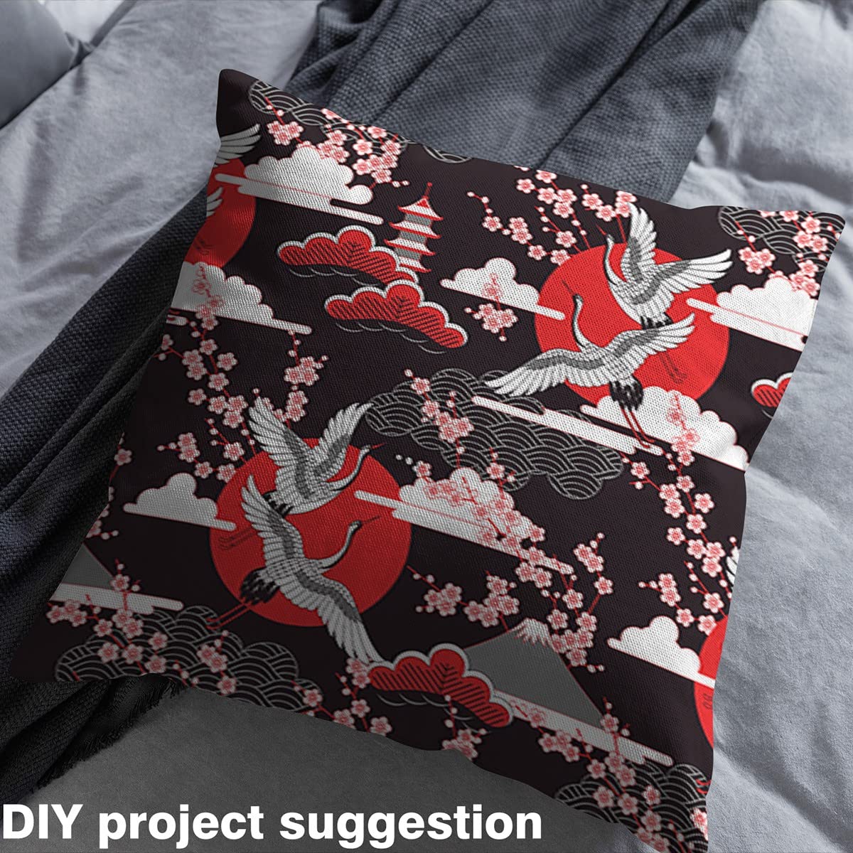 Tkanina żurawia firmy The Yard Cherry Blossoms tkanina tapicerska do pikowania szycia odzieży retro japoński styl dekoracyjna tkanina tapicerska i akcenty domowe, rękodzieło patchwork, 3 metry,