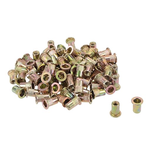 Uxcell tuerca cabeza plana para insertar, 100 piezas chapado en zinc de acero al carbono Rivet Nutsert 1/4 – 20 unc