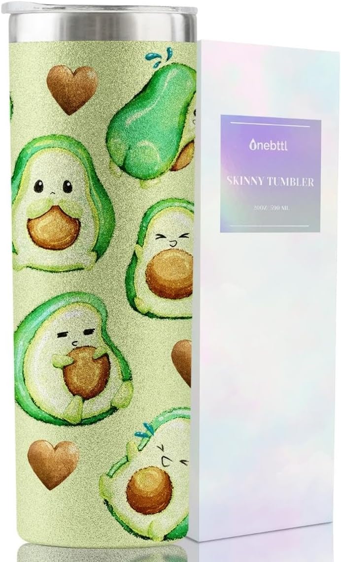 Onebttl Avocado Gifts for Women, Cute Avocado Tumbler Coffee Mug Unique Birthday Christmas Cup for Her 20oz Cute Avocado