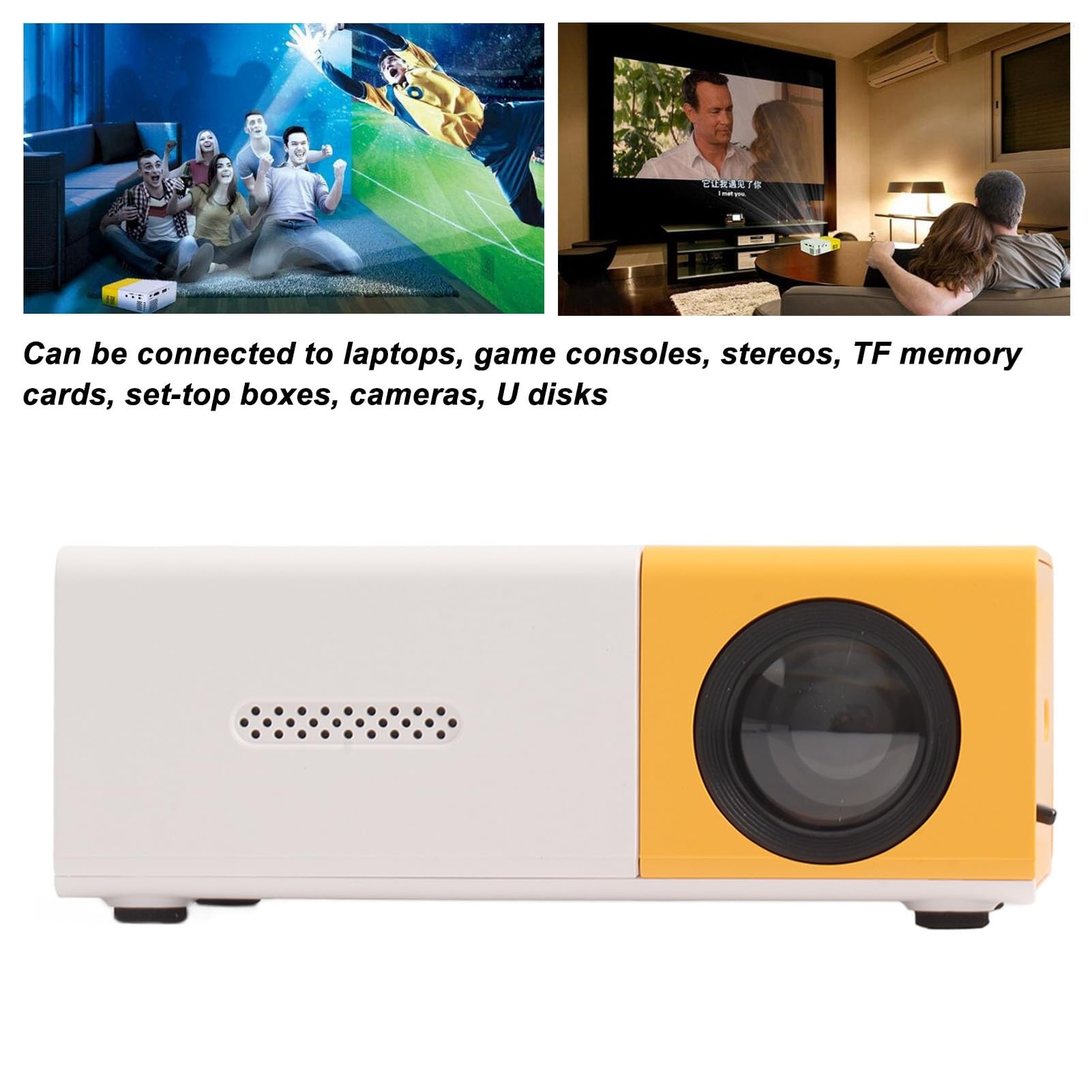 Sxhlseller Mini Projecteur Portable de Résolution 1920x1080 avec Interface Riche, Petit et Portable, et écran Géant de 24 à 60 Pouces, Source de Lumière LED pour Film de Cinéma en Plein