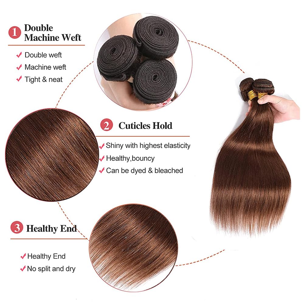 Tissage Bresilien Cheveux Humain #4 Chocolate Brown Bundle Human Hair Extension Machine Double Weft Weave Straight Human Hair Tissage Cheveux Naturel 50g/Bundle 3 Bundle 28 28 28Pouces