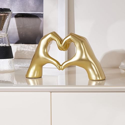 Miniatura 7 de Escultura de manos de corazón, decoración de gestos estéticos bohemios dorados, estilo moderno, letrero de amor, decoración del hogar para sala de