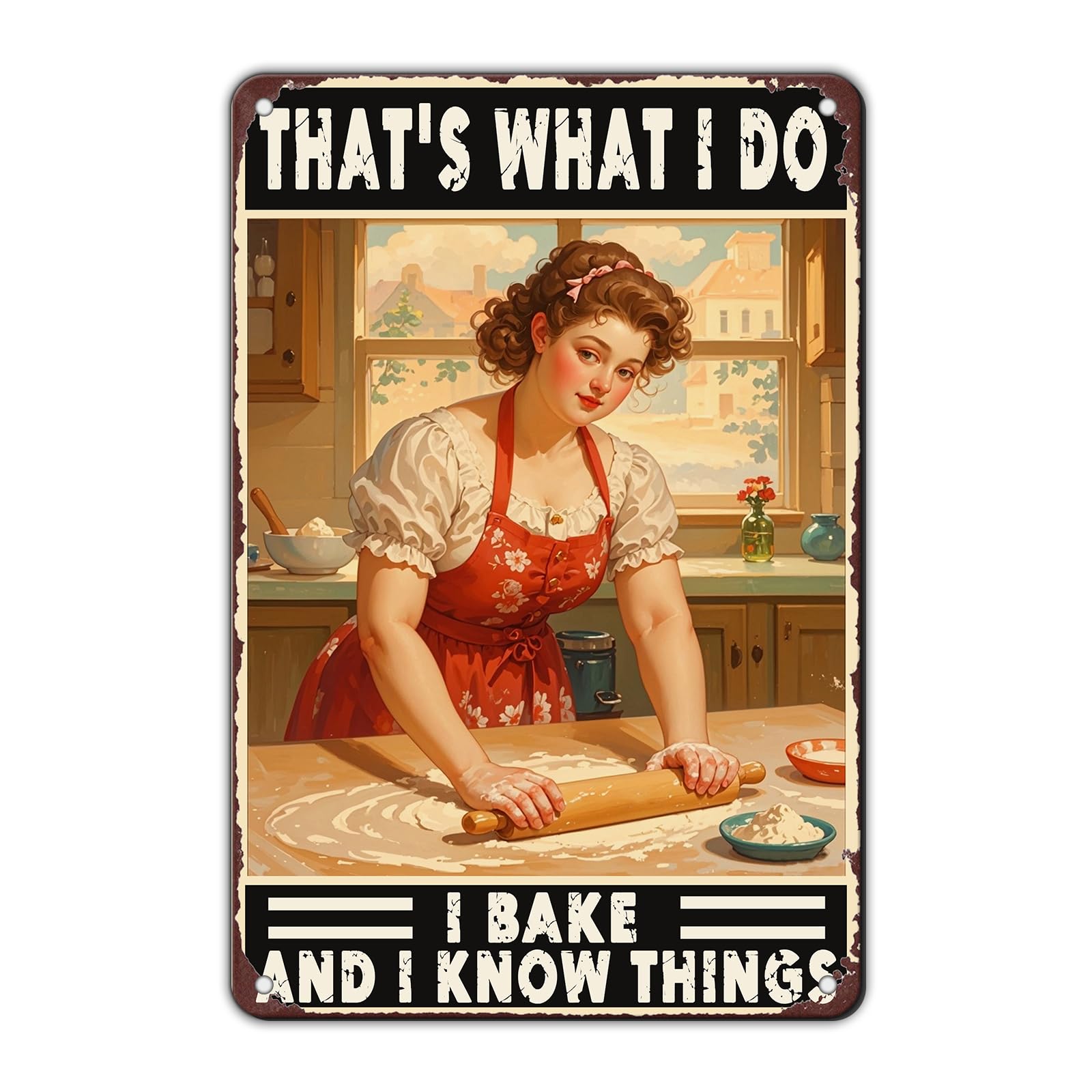 Anceky Funny Metal Tin Signs Baking That's What I Do I Bake And I Know Things Vintage Metal Sign Retro Wall Decor for Home Bar Pub Cafe Garage Man Cave Garden Yard 8×12 Inch