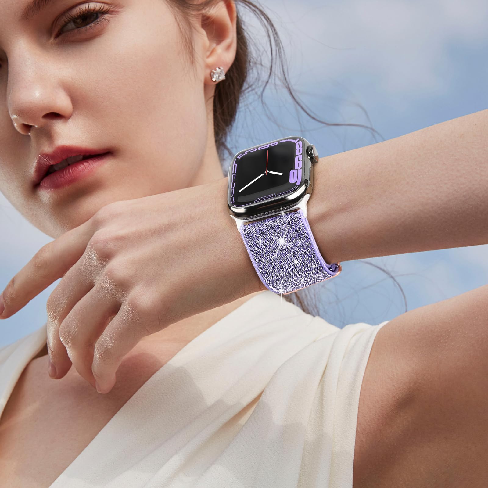 3 Pack Glitter Sport Loop Cinturino Compatibile con Apple Watch, Nylon Intrecciato Elastico Uomo Donna Cinturino di ricambio per iWatch Series 7 6 5 4 3 2 1 SE