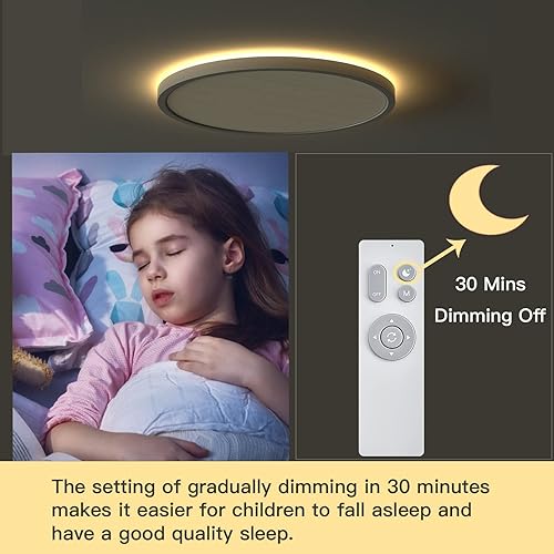 Miniatura 2 de Roomratv Paquete de 2 lámparas de techo de montaje empotrado con control remoto, luz nocturna cálida de 3000 K, lámpara de techo moderna redonda de