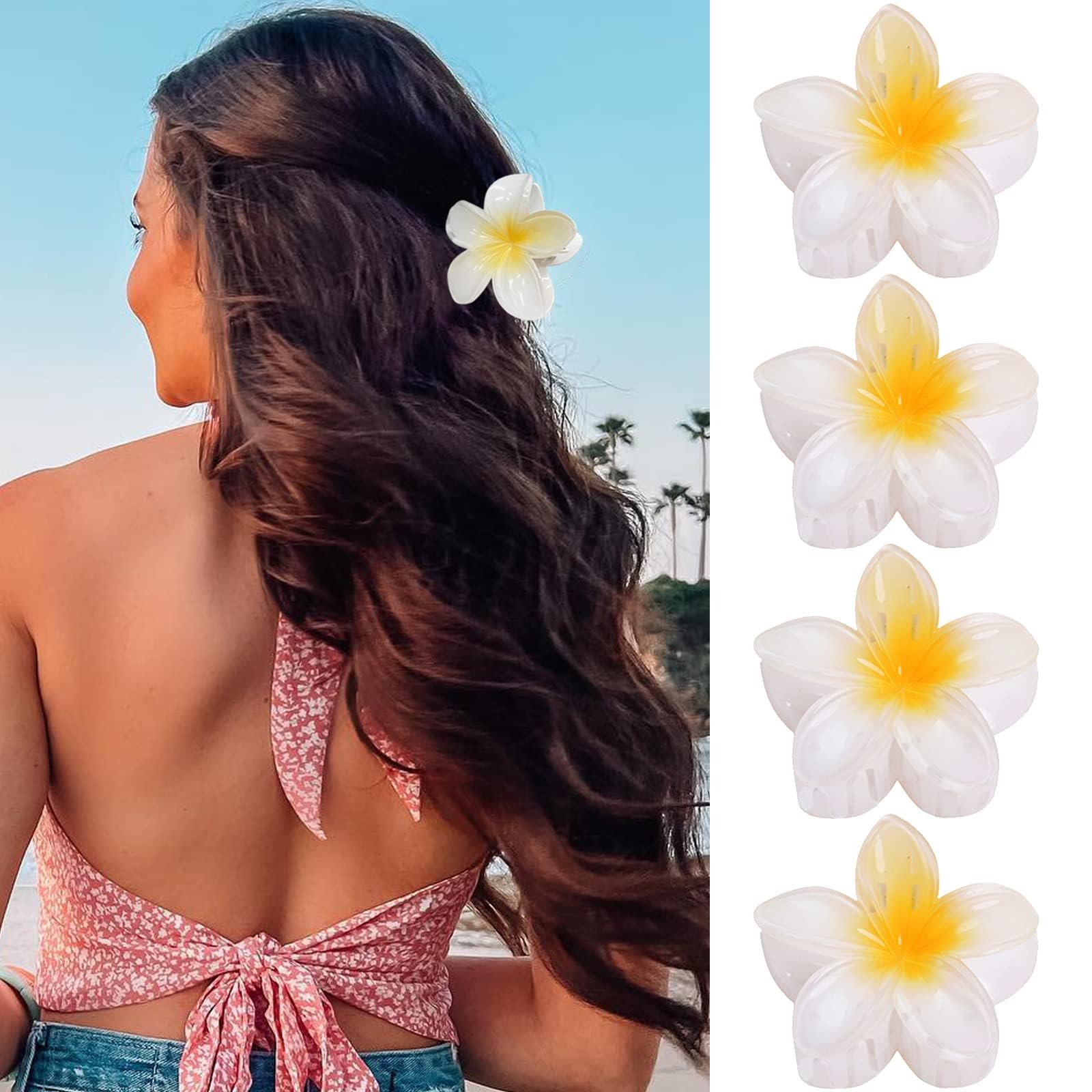 Good squish White Ruffled Floral Hair Clip for Women HHBEAUTY Cute Lily Flower Hair Claw Clips - Big Thick  main image 2