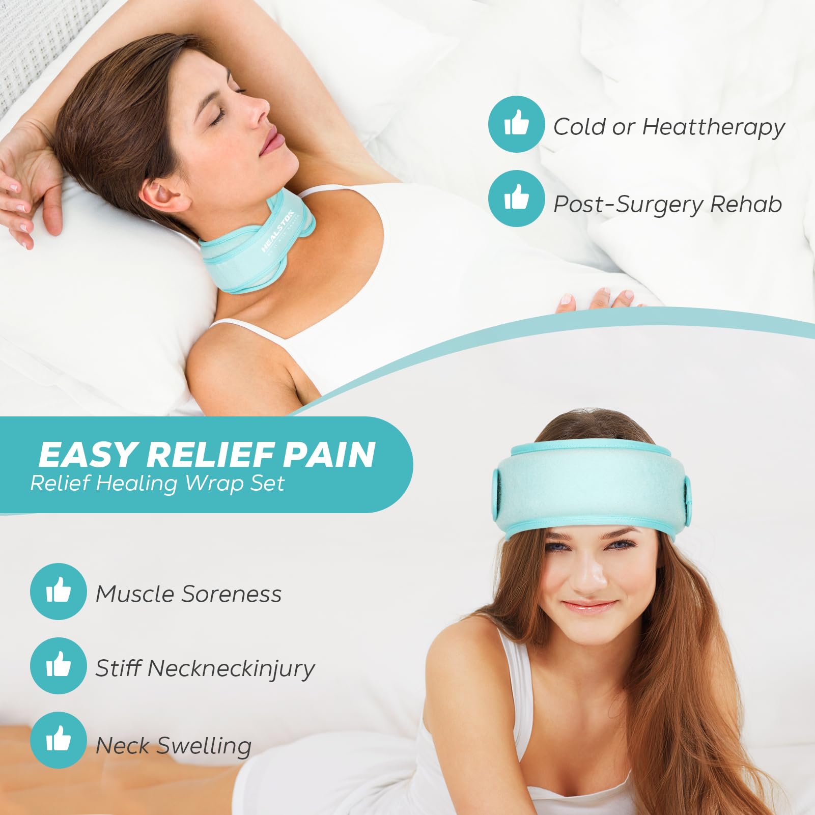 Paquete de hielo para el cuello, paquete de hielo cervical, 2 paquetes de hielo de compresión fría para lesiones de cuello, gel de terapia de frío y calor, envoltura de cabeza de hielo para