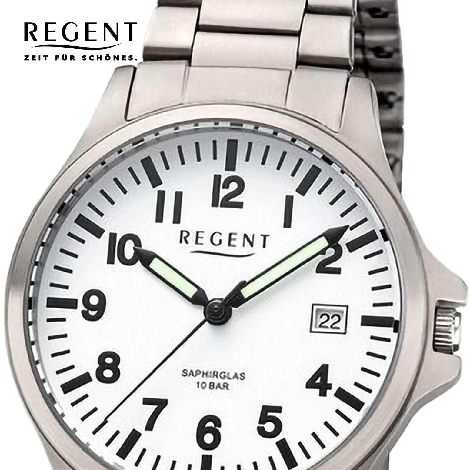 REGENT Zegarek tytanowy unisex z bransoletką 36 mm analogowy 10 ATM szkło szafirowe 1969.90.99, Taśma tytanowa, biała
