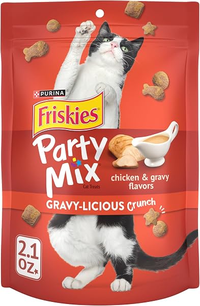 Purina Friskies Cat Treats, Party Mix Gravy-Licious Crunch Chicken and Gravy Flavors